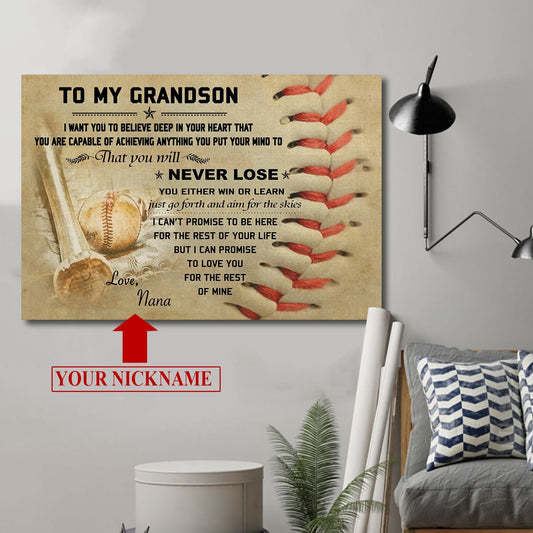 Baseball Poster - To My Grandson - Never Lose Custom