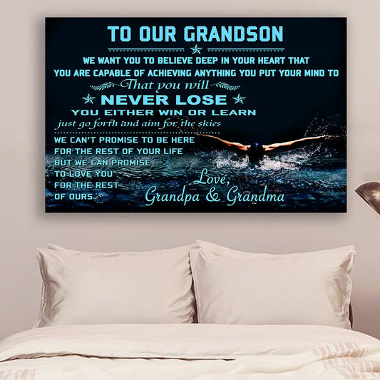 Lvl Swimming Poster - To Our Grandson - Never Lose