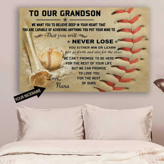 Baseball Poster - To Our Grandson - Never Lose Custom