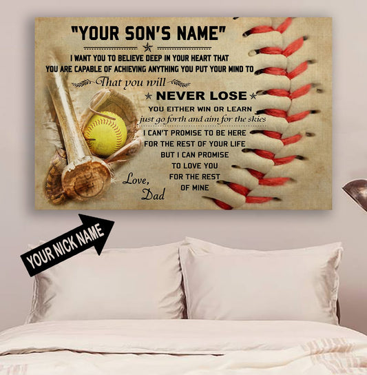 Softball Poster - To My Son - Never Lose Custom